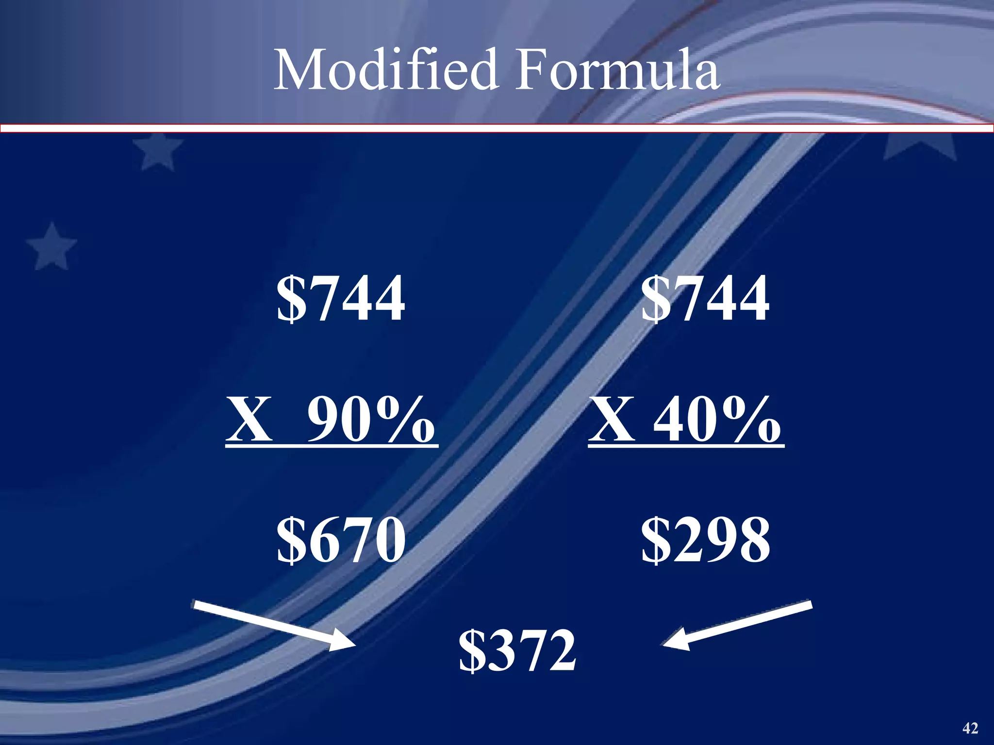 Modified Formula $744  $744 X  90%   X 40% $670  $298 $372 