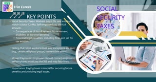• Social Security Taxes: Workers pay 6.2%, and employers
match it (total 12.4%). Self-employed pay the full
amount.
⚬ Cons...