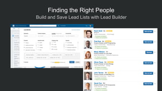  Build and Save Lead Lists with Lead Builder
18
Finding the Right People
 