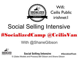 Wifi:
Ceilis Public
irishnet1

Social Selling Intensive
#SocializedCamp @CeilisVan
With @ShaneGibson
Social Selling Intensive

@SocializedTeam
© (Sales Models and Process) Bill Gibson and Shane Gibson

 