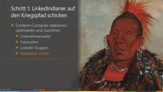 © vibrio 2019 http://vibrio.eu 27
Schritt 1: LinkedIndianer auf
den Kriegspfad schicken
Content-Container etablieren,
optimieren und zuordnen
Unternehmensseite
Fokusseiten
LinkedIn-Gruppen
Mitarbeiter-Profile
 