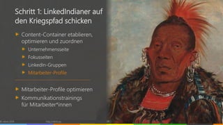 © vibrio 2019 http://vibrio.eu 28
Schritt 1: LinkedIndianer auf
den Kriegspfad schicken
Content-Container etablieren,
optimieren und zuordnen
Unternehmensseite
Fokusseiten
LinkedIn-Gruppen
Mitarbeiter-Profile
Mitarbeiter-Profile optimieren
Kommunikationstrainings
für Mitarbeiter*innen
 