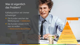 © vibrio 2019 http://vibrio.eu 3
Was ist eigentlich
das Problem?
Kaltakquisition wir immer
schwieriger
Die Kunden weichen der
Werbung aus ˃ Adblocker
Die Kunden wissen nicht
was sie wollen
> Maslowsche Bedürfnisse
Psychologische Bedürfnisse
Sicherheitsbedürfnisse
Soziale Bed.
Indivi-
dualbed.
Selbstverwirklichung
 