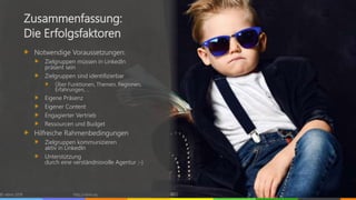 © vibrio 2019 http://vibrio.eu 40
Zusammenfassung:
Die Erfolgsfaktoren
Notwendige Voraussetzungen:
Zielgruppen müssen in LinkedIn
präsent sein
Zielgruppen sind identifizierbar
Über Funktionen, Themen, Regionen,
Erfahrungen, …
Eigene Präsenz
Eigener Content
Engagierter Vertrieb
Ressourcen und Budget
Hilfreiche Rahmenbedingungen
Zielgruppen kommunizieren
aktiv in LinkedIn
Unterstützung
durch eine verständnisvolle Agentur ;-)
 