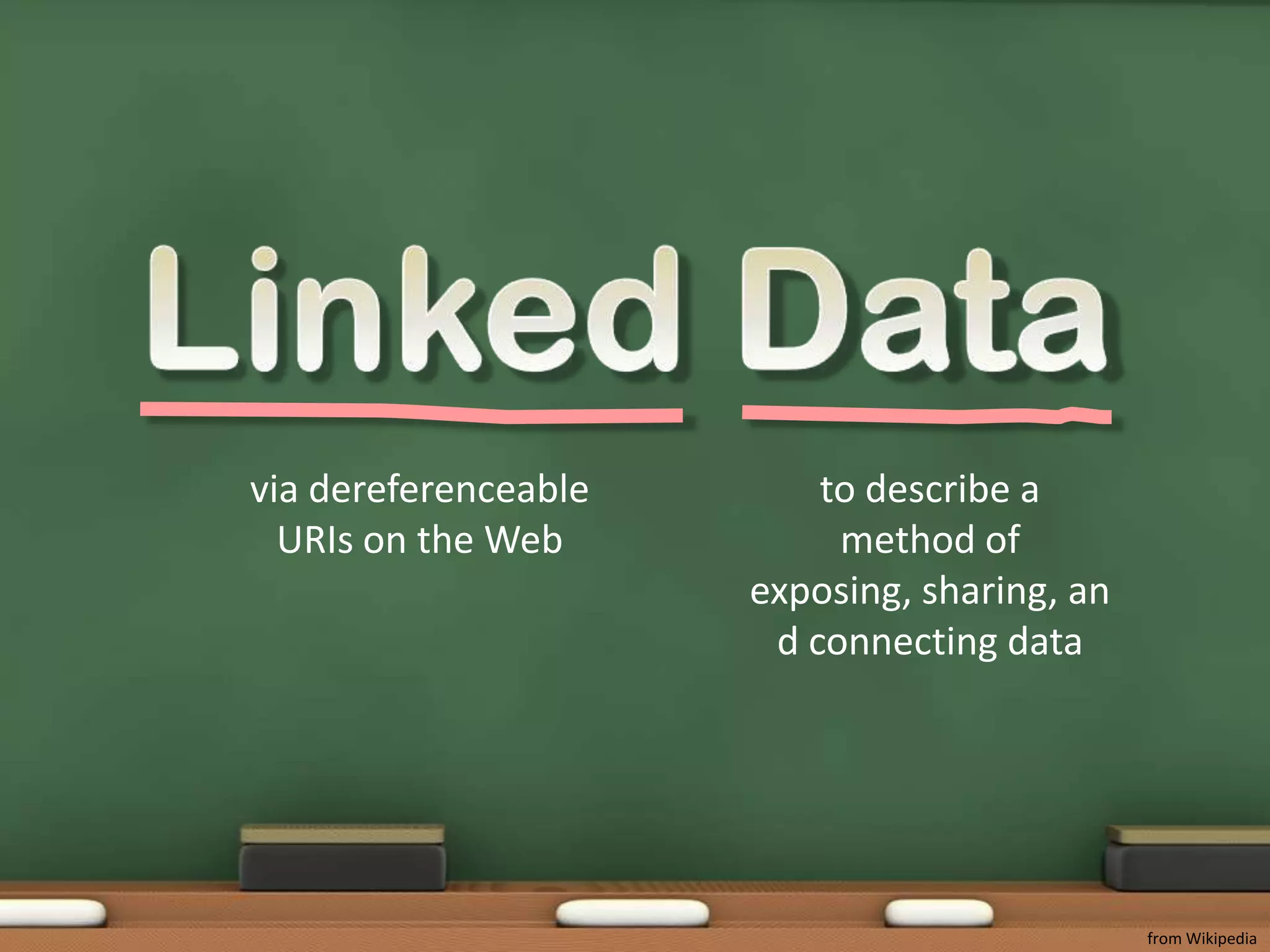 Linked Datavia dereferenceable URIs on the Webto describe a method of exposing, sharing, and connecting datafrom Wikipedia