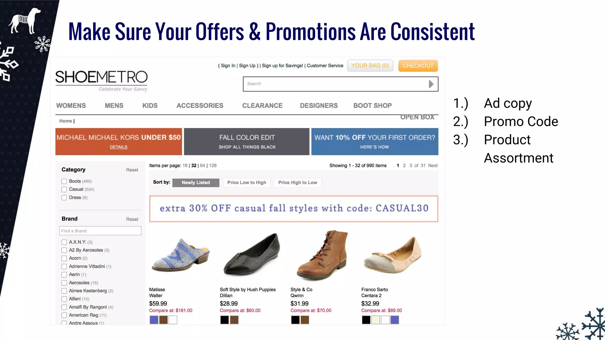 Make Sure Your Offers & Promotions Are Consistent
1.) Ad copy
2.) Promo Code
3.) Product
Assortment
 
