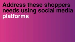 Address these shoppers
needs using social media
platforms
 
