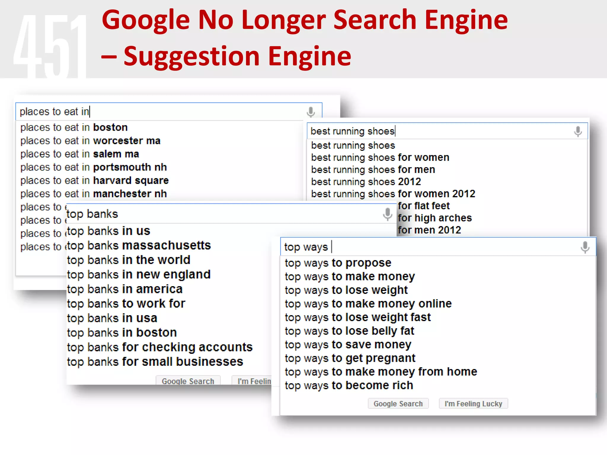 Google No Longer Search Engine
– Suggestion Engine
 