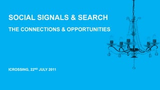 SOCIAL SIGNALS & SEARCH
THE CONNECTIONS & OPPORTUNITIES




ICROSSING, 22ND JULY 2011
 