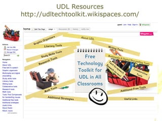 UDL Resources http://udltechtoolkit.wikispaces.com/ 