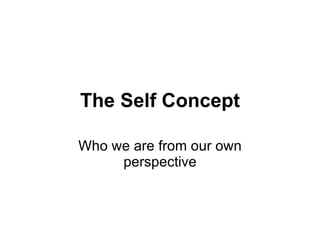The Self Concept Who we are from our own perspective 
