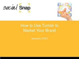 How to Use Tumblr to
 Market Your Brand
     January 2013
 