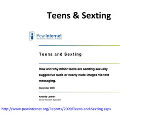 Teens & Sexting
http://www.pewinternet.org/Reports/2009/Teens-and-Sexting.aspx
 