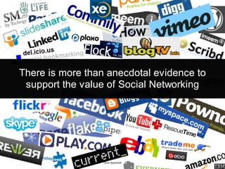 There is more than anecdotal evidence to
 support the value of Social Networking




                  Chris Sparshott
 
