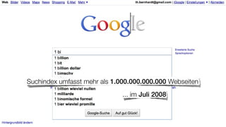 Suchindex umfasst mehr als 1.000.000.000.000 Webseiten
                              ... im Juli 2008


                                                 Quellenangabe
 