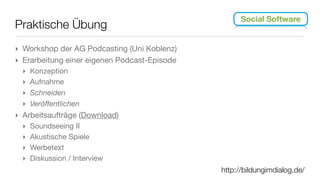 Arten von Wikis
‣   Open Source vs. proprietär
‣   offen vs. geschlossen
‣   Standalone vs. in anderen Applikationen
‣   Unterscheidung nach Wiki-Konzept
    ‣ herkömmliches Wiki
    ‣ semantisches Wiki (IkeWiki)
‣ Unterscheidung nach Wiki-Engine
‣ Vergleich hier:


                                              vgl. Wikiversity und IMISEWiki
 