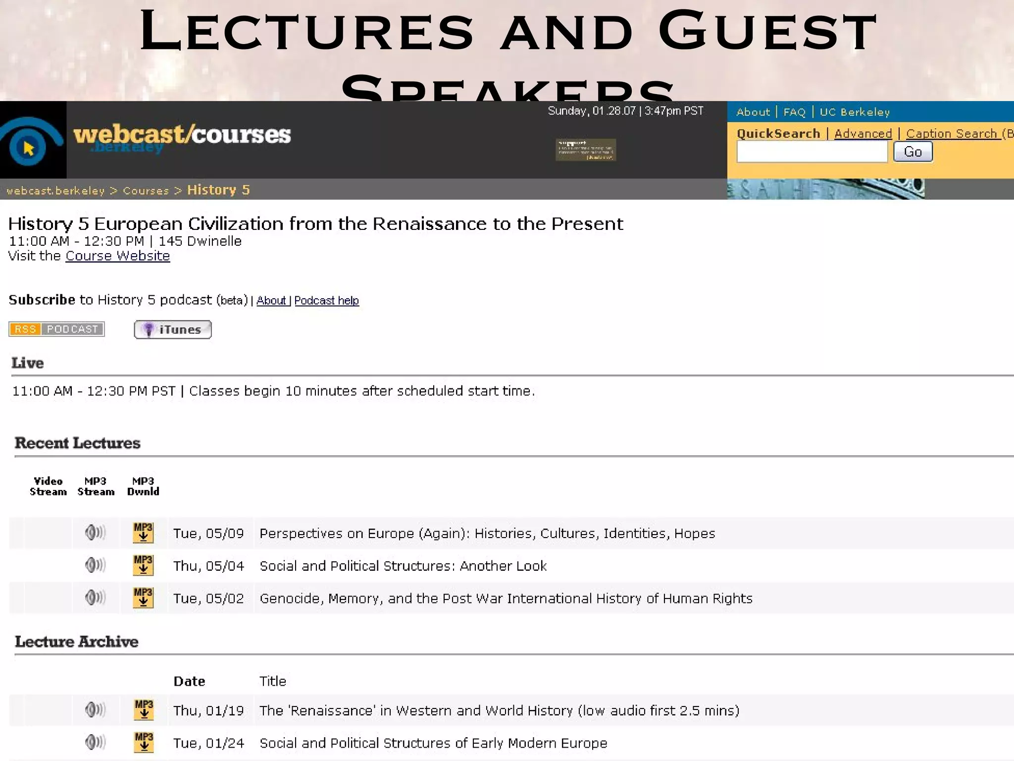 Lectures and Guest Speakers 