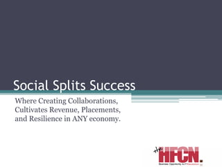 Social Splits Success
Where Creating Collaborations,
Cultivates Revenue, Placements,
and Resilience in ANY economy.
 