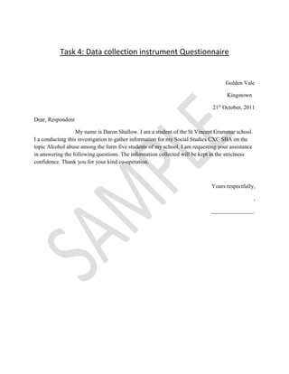 Data Collection Instruments Sba Social studies sba daron | DOCX