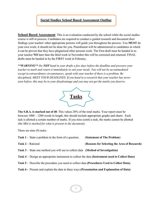 Social studies school based assessment outline PDF