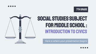 SocialStudiesSubject
forMiddleSchool:
IntroductiontoCivics
7th grade
Here is where your presentation begins
 