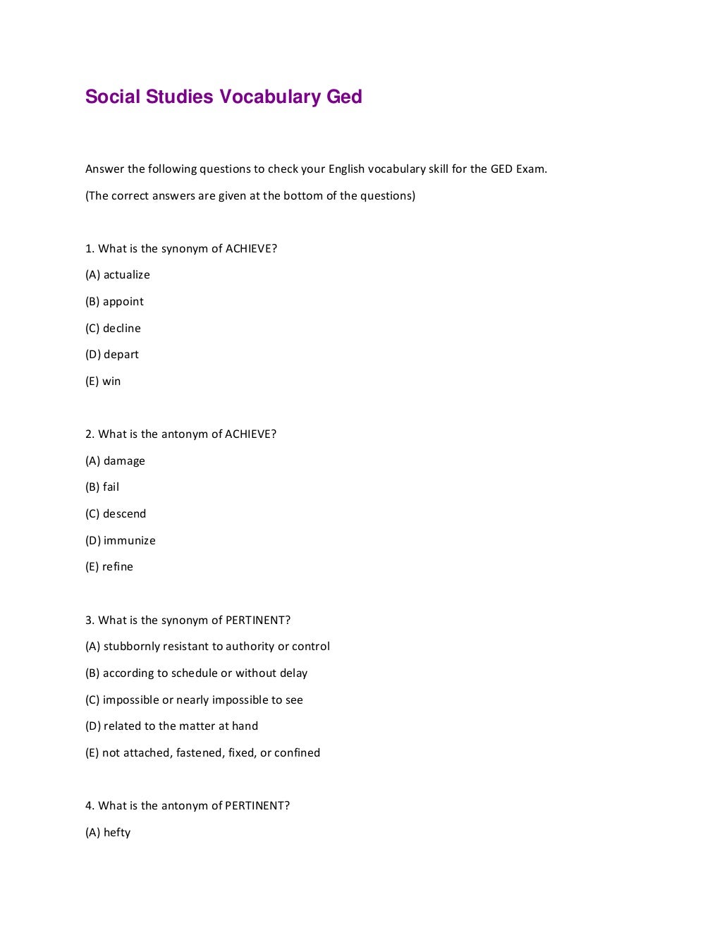 Social Studies Vocabulary Ged PDF