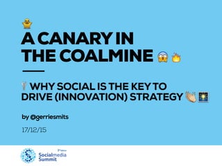 WHY SOCIAL IS THE KEYTO
DRIVE (INNOVATION) STRATEGY
by@gerriesmits
17/12/15
ACANARYIN  
THE COALMINE
 