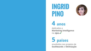 dedicados a
Marketing Intelligence
na
INGRID
PINO
4 anos
5 países
envolvidos nos projetos de
Dashboards e Otimização
 
