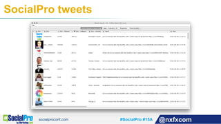 #SocialPro #15A @nxfxcom
SocialPro tweets
 