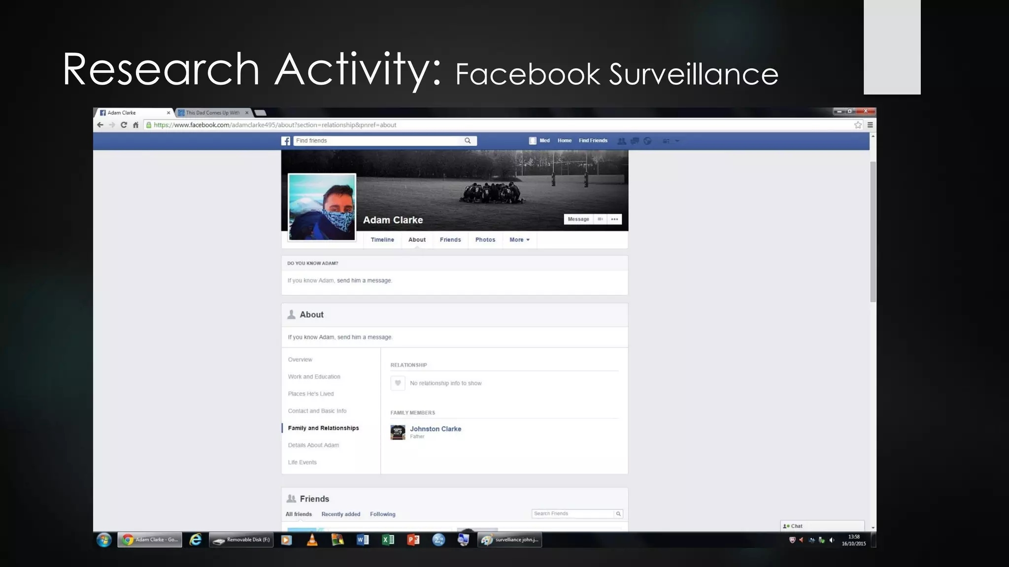Research Activity: Facebook Surveillance
 