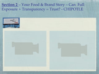 Section 2 – Your Food & Brand Story – Can Full
Exposure + Transparency = Trust? - CHIPOTLE!

 