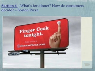 Section 6 – What s for dinner? How do consumers
decide? – Boston Pizza!

 