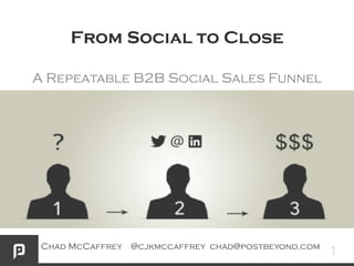 From Social to Close
A Repeatable B2B Social Sales Funnel

Chad McCaffrey @cjkmccaffrey chad@postbeyond.com

1

 