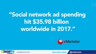 “Social network ad spending
hit $35.98 billion
worldwide in 2017.”
@nxfxcom#SocialPro #24A
 