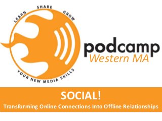 THOMAS J. FOX




                               Western MA


                     SOCIAL!
Transforming Online Connections Into Offline Relationships
 
