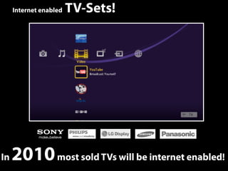 26
Internet enabled TV-Sets!
In 2010most sold TVs will be internet enabled!
 