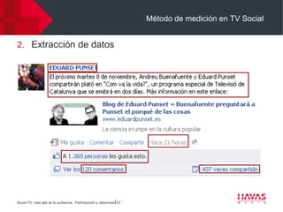 Método de medición en TV Social


2. Extracción de datos




Social TV, más allá de la audiencia. Participación y relaciones⎢24
 