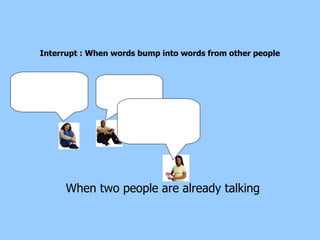 When two people are already talking Interrupt : When words bump into words from other people  