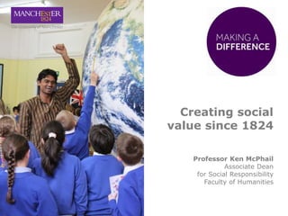 Creating social
value since 1824
Professor Ken McPhail
Associate Dean
for Social Responsibility
Faculty of Humanities
 