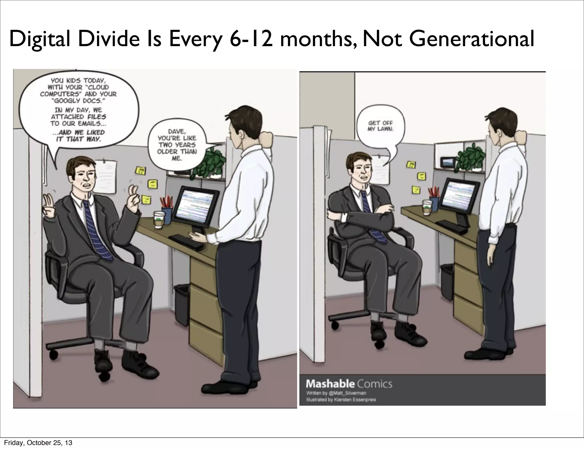 Digital Divide Is Every 6-12 months, Not Generational

Friday, October 25, 13

 