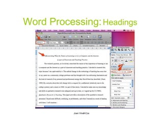 Word Processing:  Headings Joan Vinall-Cox 