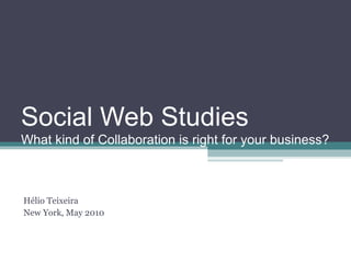 Social Web Studies
What kind of Collaboration is right for your business?



Hélio Teixeira
New York, May 2010
 