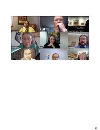 Since June 2019, the research team has been working to refine our understanding of how libraries impact social wellbeing in their
communities. Since March of 2020 our local library partners in the 8 case study communities have worked with the research team
to take that understanding and turn it into something of practical use.
Communities, libraries, and pathways are infinitely complex, relational, and context dependent. What is incredible about
Abiquiu’s development of self-determination pathways for the pueblo’s youth is not was is incredible in neighboring El Rito.
When we share tools for use and examples of how they work, they are not prescriptions, best-practices, or even programs you
should do.
27
 