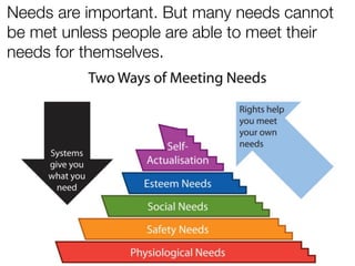 Needs are important. But many needs cannot
be met unless people are able to meet their
needs for themselves.
 