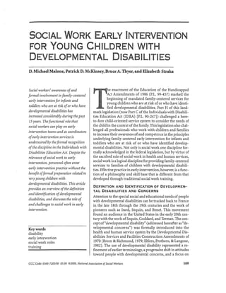Social Work Early Intervention for Young Children with Developmental Disabilities by D.Michael Malone, Patrick D. McKinsey, Bruce A. Thyer, and Elizabeth Straka