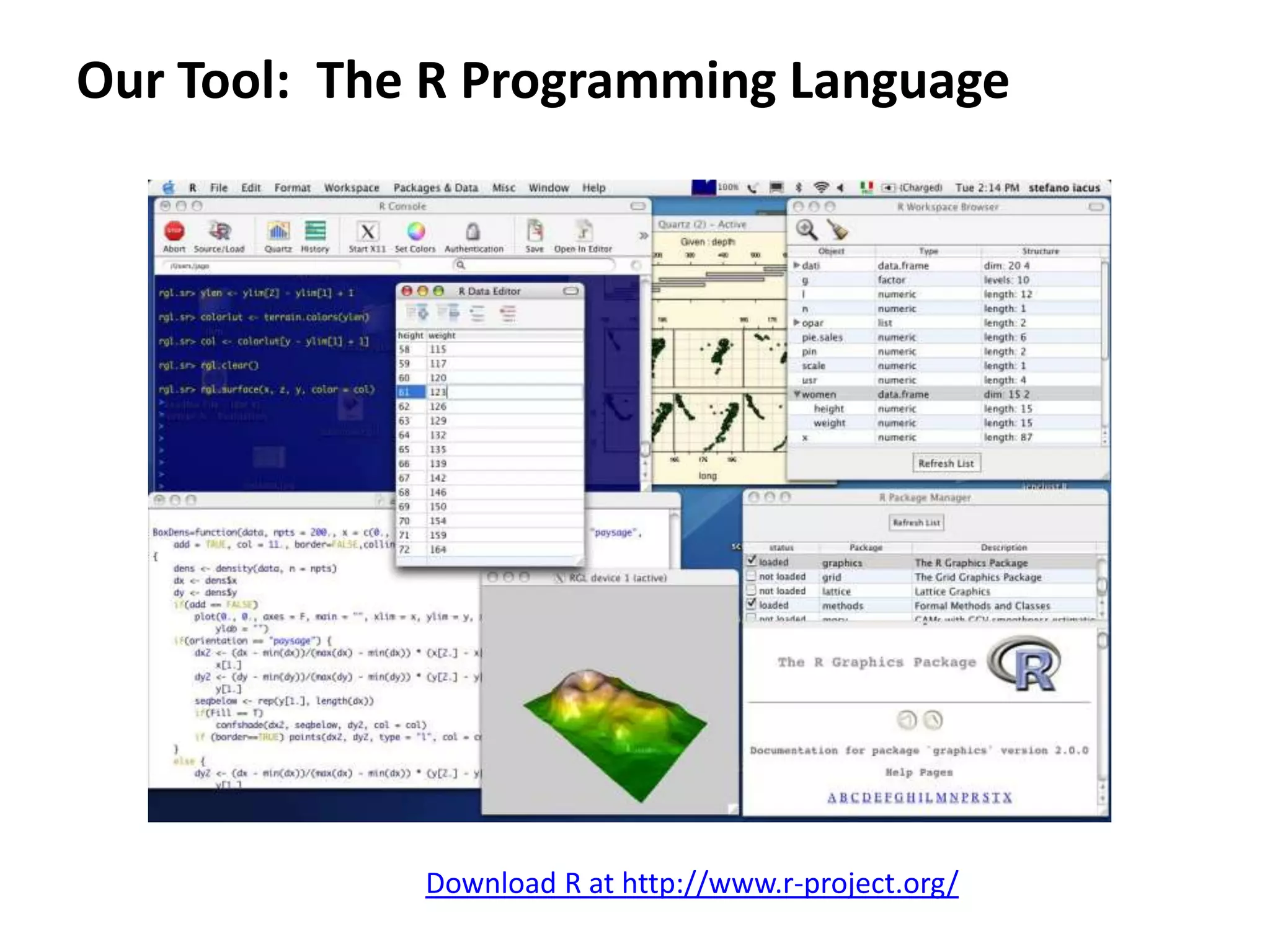 Our Tool:  The R Programming LanguageDownload R at http://www.r-project.org/