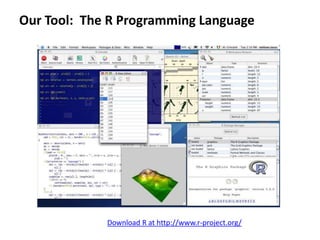 Our Tool:  The R Programming LanguageDownload R at http://www.r-project.org/