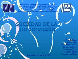 Universidad Pedagógica Experimental Libertador Instituto Pedagógico Luís Beltrán Prieto Figueroa Sub-dirección de Investigación y Postgrado Subprograma de Maestría Enseñanza de la Química Facilitadores: Armas Roselis Avellaneda Yolimar Barrios Verselys Carmona Candy Davis Virginia Mendoza Willians Barquisimeto, Junio de 2009 