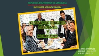 REPUBLICA BOLIVARIANA DE VENEZUELA
MINISTERIO DEL PODER POPULAR PARA LA EDUCACION SUPERIOR
UNIVERSIDAD NACIONAL YACAMBU
CABUDARE ESTADO LARA
2018
GABRIEL GONZALEZ
CEDULA 11.611.492
CJP-091-00791V
 