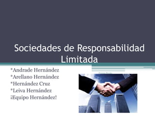 Sociedades de Responsabilidad
           Limitada
*Andrade Hernández    Personas Morales

*Arellano Hernández
*Hernández Cruz
*Leiva Hernández
¡Equipo Hernández!
 